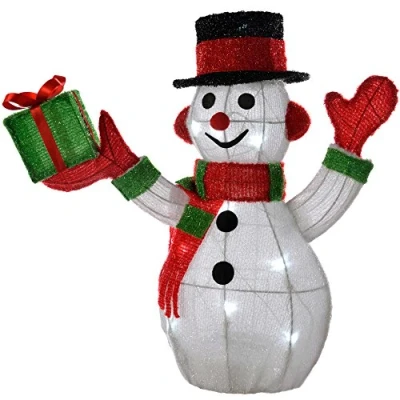 Image of WeRChristmas Pre Lit Tinsel Snowman with 10 LED Lights Christmas Decoration, 45 cm Small, Multi Colour