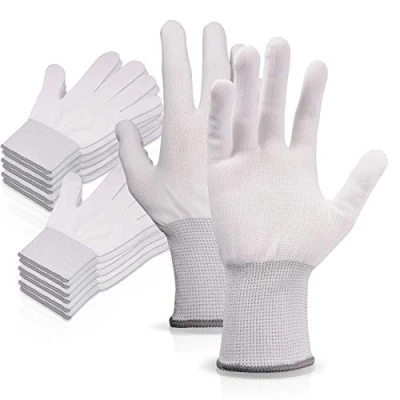Image of Ehdis 6 Pairs Nylon Gloves White Work Gloves, Stretchy Full Finger Labor Non slip Mounting Seamless for Washing, Car Cleaning, Household Cleaning Keeper, gardeners