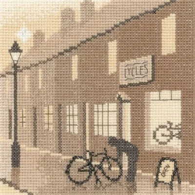 Image of Heritage Crafts Bike Shop Counted Cross Stitch Kit