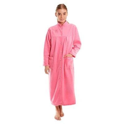 Image of Ladies Button Front Soft Fleece Dressing Gown[22/24,Pink]
