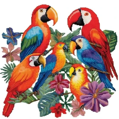 Image of Xinpinzhou Parrot 11ct Cross Stitch, 11 Count Counted Stamped Pre Printed Stitch Embroidery Kits for Adults Beginners Starter Advanced Easy Crossstitch Animal Patterns Set 30 x cm