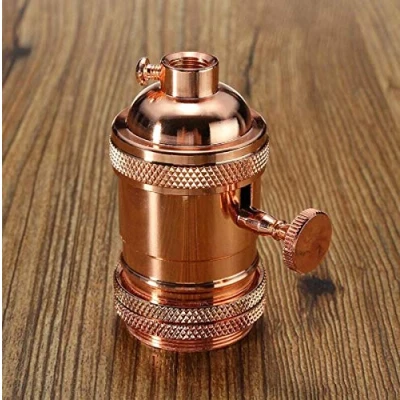 Image of MASUNN E26/E27 Retro Vintage Edison Industrial Light Bulb Lamp Holder Socket With Switch Rose Gold