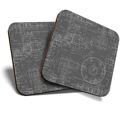 Image of 2 x Square Coasters Mechanical Engineering Cork Backed Home Kitchen Accessory Tea Coffee Mug Mat #38334
