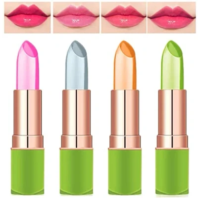 Image of 4Pcs Aloe Vera Lipstick Color Changing Jelly Long Lasting Moisturizer Lip Balm Magic Temperature Change Gloss Set
