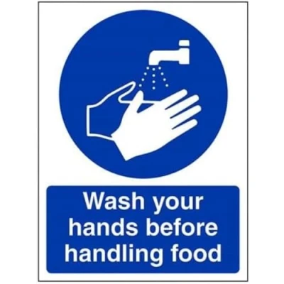 Image of V Safety Wash Your Hands Before Handling Food Sign 150mm x 200mm 1mm Rigid Plastic