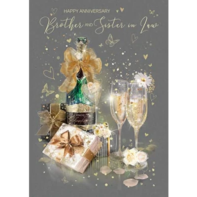 Image of Cherry Orchard Luxury Brother &amp; Sister in Law Anniversary Greeting Card From The Grace Range Gold Foil Finish and Envelope