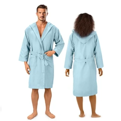 Image of JEMIDI Microfibre Bathrobe Fast Dry &amp; Lightweight Long Towelling Robe with Hood Soft Towel Dressing Gown Ideal for Sports Travel Shower Mesh Bag Included