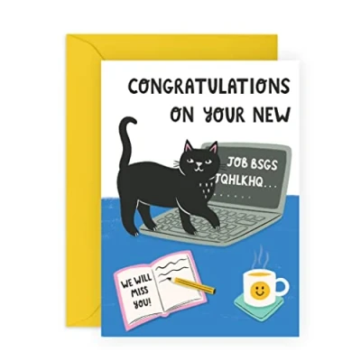 Image of Central 23 Good Luck In Your New Job Card Leaving Cards For Colleagues Funny Cat Comes With Fun Stickers Made The UK