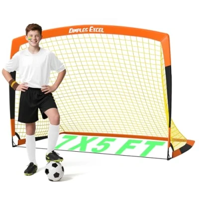 Image of Dimples Excel Football Goal Net for Garden Outdoor Training Lover (7&#039;x5&#039; Orange+Black)