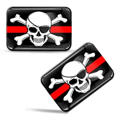 Image of 2 x 3D Domed Silicone Stickers Decals Pirates Skull Flag Car Motorcycle Helmet F 67