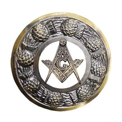 Image of Scottish Kilt Fly Plaid Brooch Thistle Crest 3 Inch Silver Finish Pins for Men and Ladies Scarf Red, Green, Blue, Tartan Sash, Celtic Knot Brooches &amp; Pin 8cm (Masonic Antique)