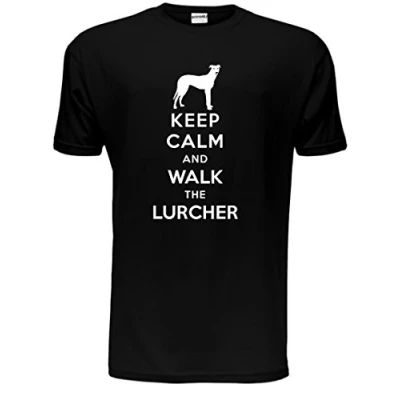 Image of Keep Calm Walk The Lurcher KC Dog Lovers Gift Mens T Shirt XX Large Black