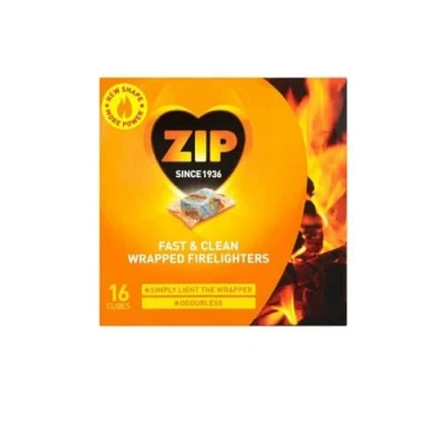 Image of 12 X ZIP Odourless Fast &amp; Clean Wrapped Firelighters 16 per Pack