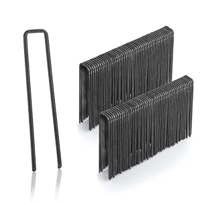 Image of GardenMate Pack of 100 x 4&#039;&#039;/100mm U shaped multi purpose steel Garden securing Pegs Ideal for weed fabric landscape netting ground sheets and fleece Made 2.9mm wire