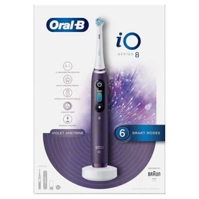 Image of Oral B iO8 Electric Toothbrushes For Adults, App Connected Handle, 1 Toothbrush Head &amp; Travel Case, 6 Modes with Teeth Whitening, 2 Pin UK Plug, Violet