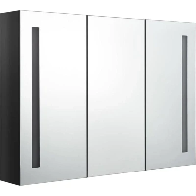 Image of vidaXL LED Bathroom Mirror with Cabinet Wall Mounted, Shining Black Finish, MDF Construction, Inbuilt Shelves, Energy Efficient Lights, Easy to Install