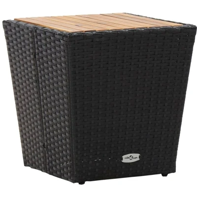 Image of vidaXL Tea Table Black 41.5x41.5x43cm Poly Rattan and Solid Acacia Wood