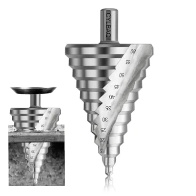 Image of Large Step Drill Bit, CYLBAQ HSS Spiral Bit For Metal,Titanium High Speed Steel 6 60MM Cone Cutter Multiple Hole Drilling Stepped Up Bits DIY Lovers