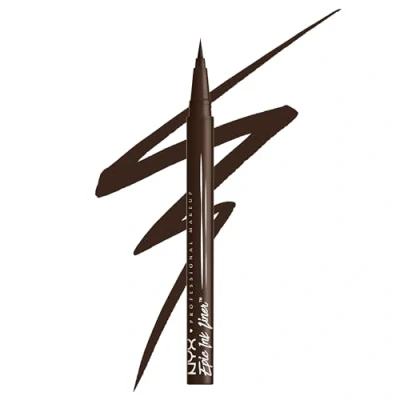 Image of NYX Professional Makeup Epic Ink Liner, Brush Tip Liquid Eye Liner Pen, Up To 24 Hours of Wear, 6 Intensely Pigmented Shades, Waterproof Vegan Formula, Shade: Dark Chocolate