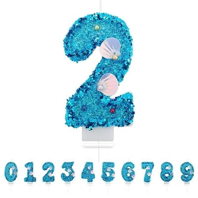 Image of Number 2 Candle,Blue Mermaid Birthday Candles for Girl,Cake Topper Decoration Girls Party