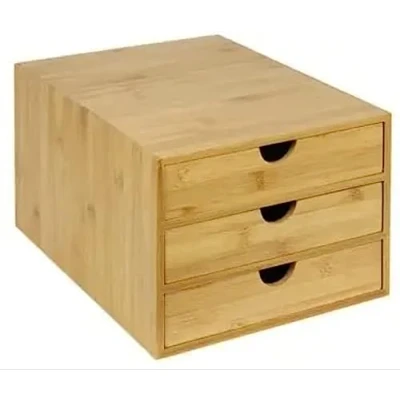 Image of Bamboo Drawer For Home Office Desktop Tidy A4 Sturdy Stationary Storage Organiser 3 Tier Wood Desk Top Table Drawers