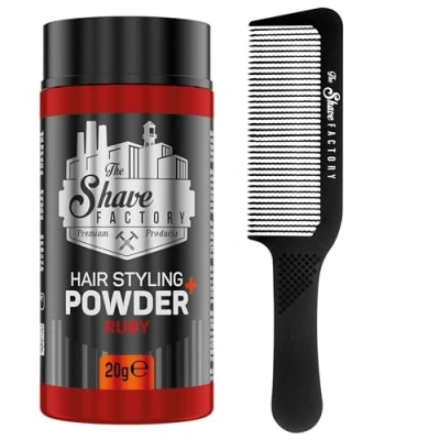 Image of The Shave factory hair Styling Powder Mattifying and Volumizing Powder, with comb types suitable for all areas of use, wax (Comb 045 &amp; Ruby 20gr)