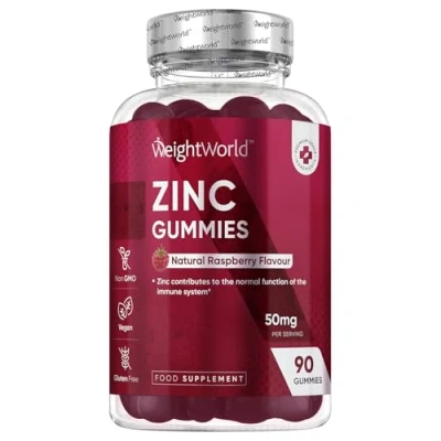 Image of Zinc Gummies 50mg 90 High Strenth Supplements Citrate with Raspberry Flavour Not Strength Tablets for Immunity, Skin, Bone, Vision, Nail &amp; Hair (EFSA)