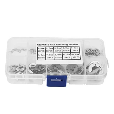 Image of E Clips Plastic Box, 120Pcs 304 Stainless Steel Clip Retaining Snap Ring Circlip Kit 1.5mm 10mm Opening Internal External Assortment