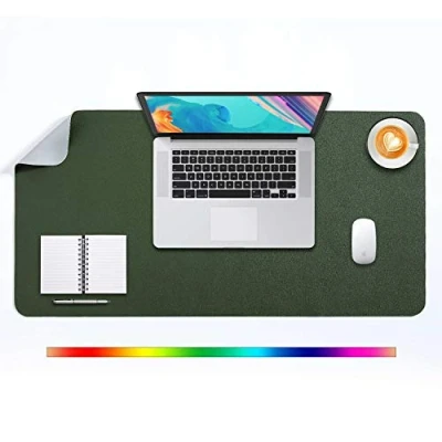 Image of Desk Pad Large, Mat, Extended Mouse XL, Blotter, DOBAOJIA Laptop Writing for Office/Home, Dual Side Use PU Leather Waterproof 31.5&quot; X 15.7&quot; (Dark Green/Gray)