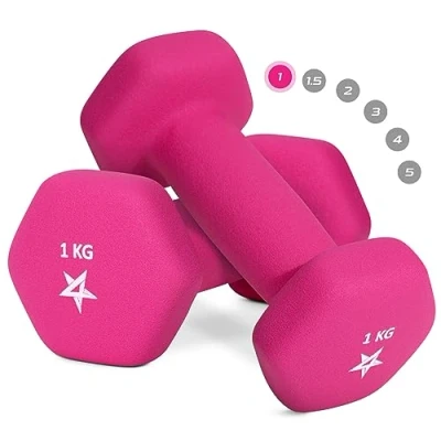 Image of Yes4All G1EK Hex Neoprene Weights Dumbbells Set Pair (1 KG to 7 kg) Dumbbell Set, Hand for Women Men, Home Gym Workout, 1 x 2, Pink