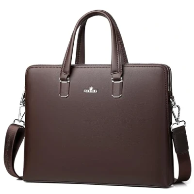 Image of FSD.WG business bag leather briefcase shoulder laptop for men, brown, Large