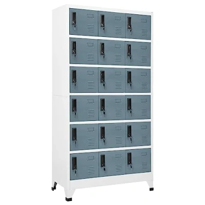 Image of vidaXL Locker Cabinet Steel Storage with Lockable Doors Light Grey and Dark 90x40x180 cm Office/School Furniture