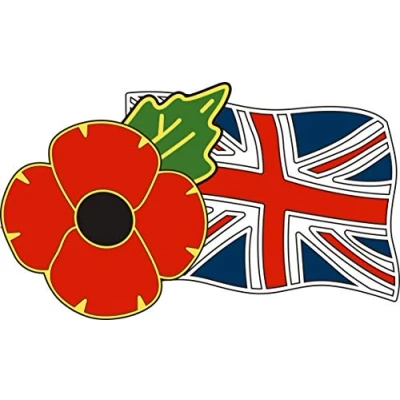 Image of Pinhead REMEMBRANCE SUNDAY POPPY CAR WINDOW STICKER WITH UNION JACK