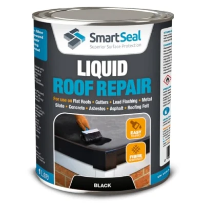 Image of SmartSeal Liquid Roof Repair Black (1 Liter) Easy to Apply on Flat Roofs, Gutters, Lead Flashing, Metal, Slate, Concrete, Asphalt &amp; Roofing Felt