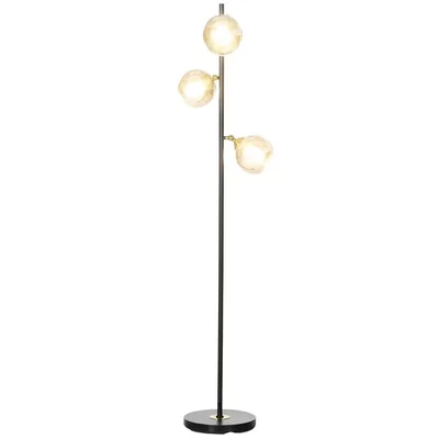 Image of HOMCOM 3 Light Floor Lamp for Living Room with Glass Global Lampshade, Modern Standing Bedroom, (Bulb not Included), Grey