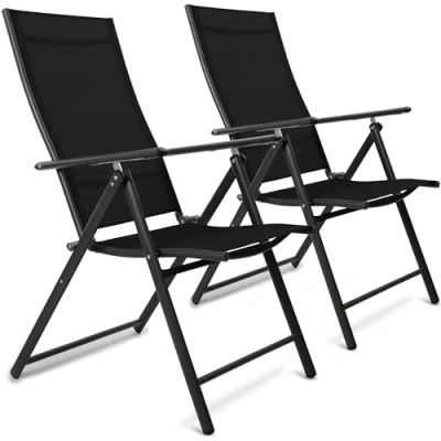 Image of SUNMER Folding Garden Chairs High Back 7 Position Recliner Sun Lounger Set of 2, Black