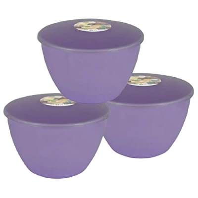 Image of Just Pudding Basins Pastel Lilac Plastic Basin and Clear Lid 3 Pint 1.7 Litre Pack