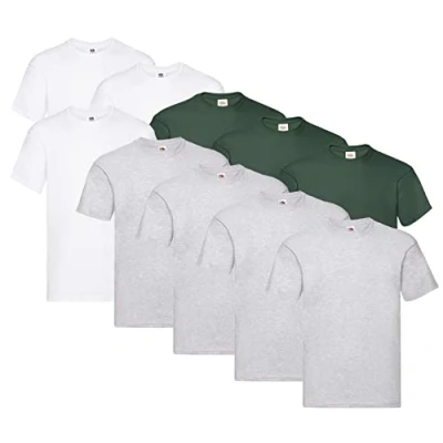 Image of Fruit of the Loom Men&#039;s Original T. T Shirt (Pack 10), 4 x grey + 3 white bottle green 1 Hl Kauf notepad, XL