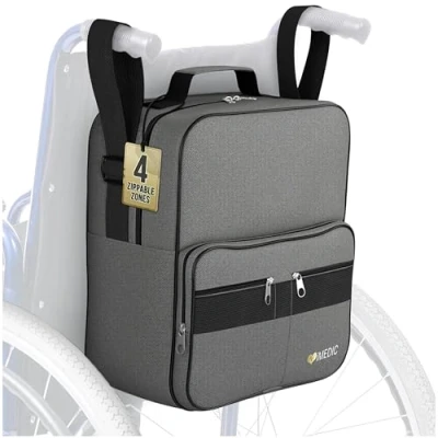 Image of iMedic Deluxe Wheelchair Bag Backpack Bags for Back of Chair Electric Accessories Storage &amp; Mobility Scooter Baskets Grey