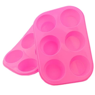 Image of Selecto Bake 2 X Silicone Bun/Muffin Tray Non Stick Baking Cupcake Mould 6 Cup Pan Food Grade (Pink)