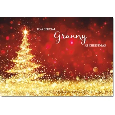 Image of doodlecards Granny Christmas Card Gold Abstract ChristmasTree Large A4 Size for with Plain Envelope