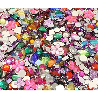 Image of Bright Ideas Mixed Acrylic Jewels and Gemstones for Kids Arts Crafts, Card Making, Crafting, Embellishments Small, Crown Sequins Colours Sizes, Assorted 230g Bag. BI8072.