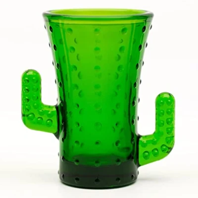 Image of CKB LTD Cactus Tequila Shot Glasses Pack of 4 Drinking Shooters 50ml Novelty Small Spirit Tumblers Green Coloured Glass