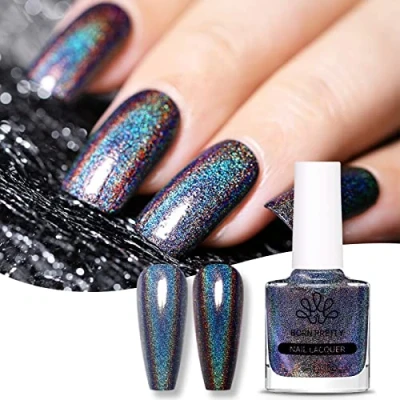 Image of BORN PRETTY Holographic Nail Polish Black Magic Rainbow Effect Varnish Lacquer Holo Glitter Super Shine Art 10ml