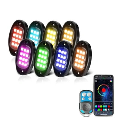 Image of KYYET RGB LED Rock Light Kits Car Neon Underglow Lights Waterproof Underbody Wheel for Truck Trailler ATV SUV UTV
