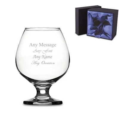 Image of Personalised Engraved Brandy Cognac Glass with Premium Satin Lined Gift Box, Personalise Any Message