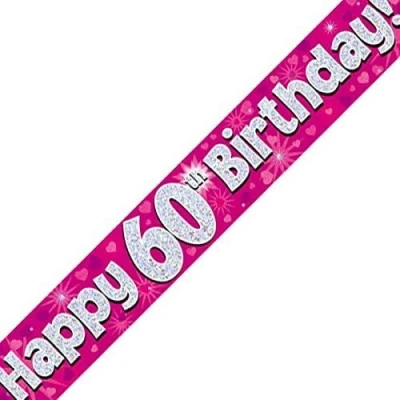 Image of 9ft Banner Happy 60th Birthday Pink Holographic