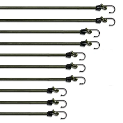 Image of Pluvios Heavy Duty Bungee Cords with Hooks 10 Pack Choice of Sizes Multi Purpose Elastic Straps for Luggage Straps, Camping Weatherproof &amp; UV Resistant