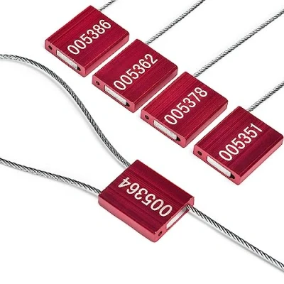 Image of Lzbignun 50 Security Cable Seals Metal Wire Numbered Tamper Proof Tags Pull Tite Trailer Seal Disposable Aluminium Ties Self Locking Strap Container Seals, Red