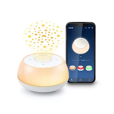 Image of VTech BC8213 V Hush Junior Sleep Training Soother with 40 Stories/Songs/Sounds &amp; Record Your own Voice. Portable Bluetooth HD Speaker, 250+ Multi Colour Night Light, Ceiling Projector
